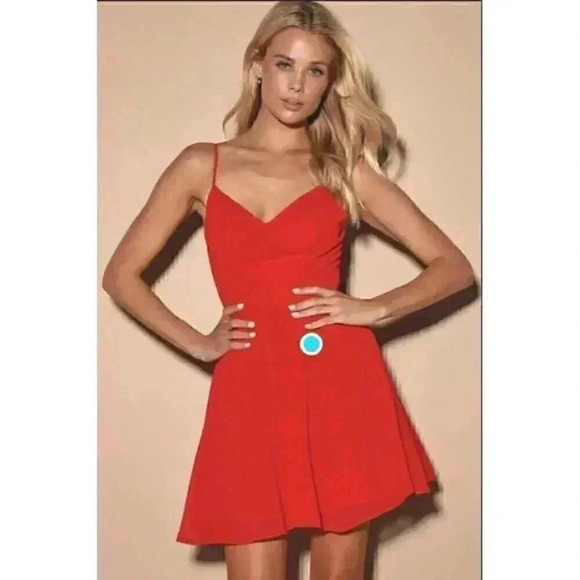 Lulus Skater Dress Womens M Red Lace Button Back Cocktail Flirting with Forever - Picture 9 of 11